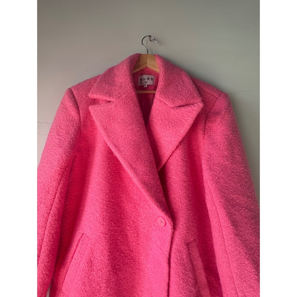 NA-KD Longline Boucle Wool Blend Coat‎ Hot Pink Oversized Single Button Size 36 - Picture 7 of 9